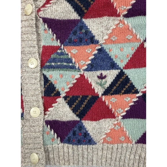 Vintage Eddie Bauer Cardigan Womens Medium Cottagecore Wool Patchwork Sweater - Picture 5 of 13